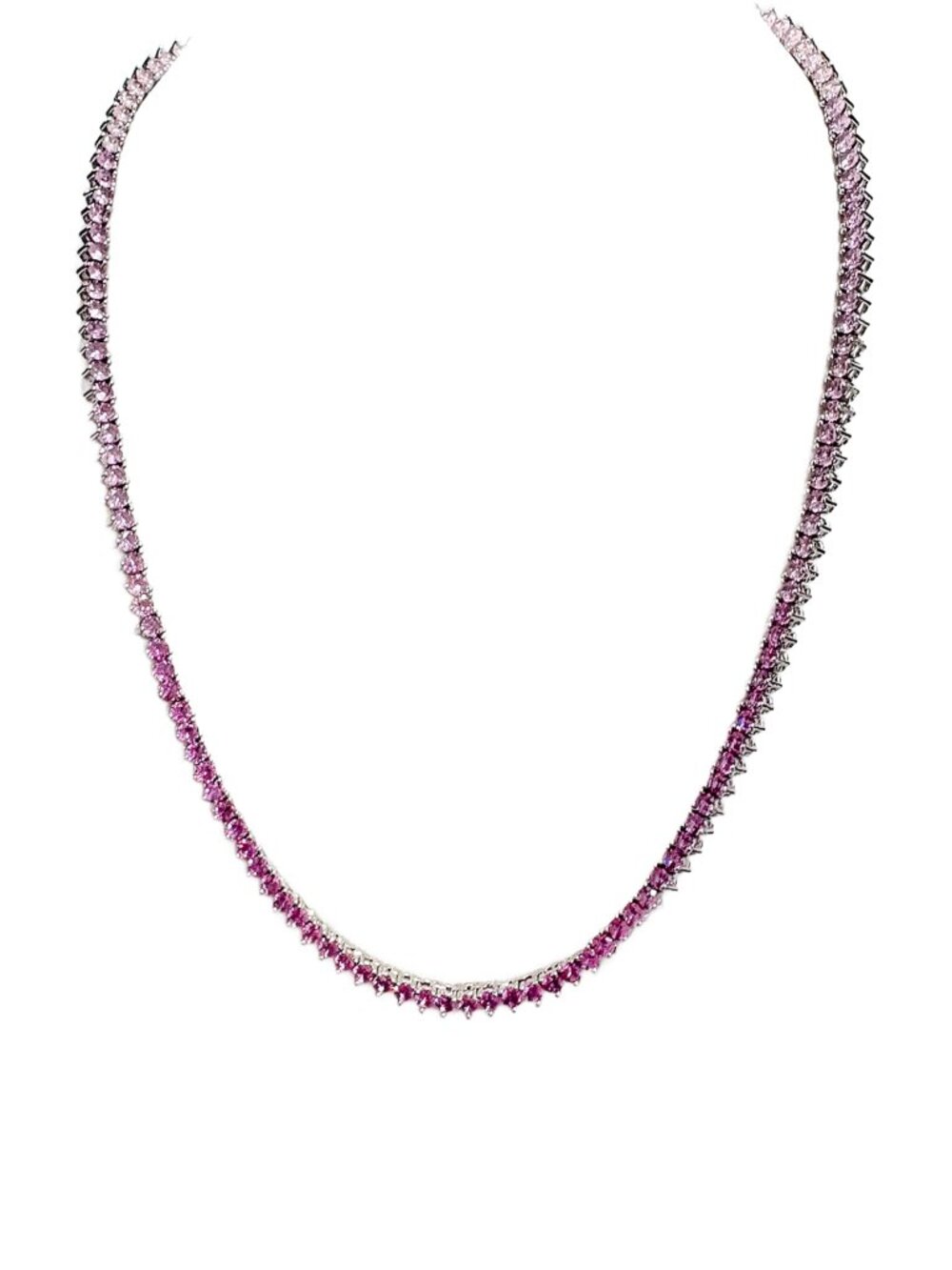 3mm Pink Simulated Sapphire Diamondette Ombré Tennis Necklace - Picture 10 of 10